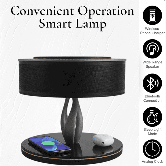 3-in-1 Smart Bedside Lamp with Wireless Charger, Bluetooth Speaker & Touch Dimming LED Light  Colorful Nightstand Lamp with TWS Stereo Sound, Sleep Mode & Analog Clock for Bedroom, Living Room