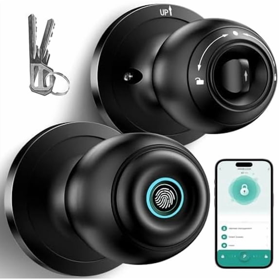 3-in-1 Smart Door Lock with Fingerprint Unlock, Smart Fingerprint Door Knob, Auto Lock & App Control – Keyless Entry for Home, Office, Garage & Apartment$$Tools & Hardware Other