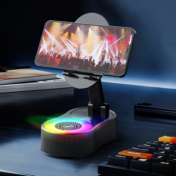 3-in-1 Smart Induction Charging Stand with Bluetooth Speaker, Auto-Connect Phone Dock, 5000mAh Power Bank, 5W RGB Light Speaker for Desk, Gaming, Work, Wireless Charging & Audio