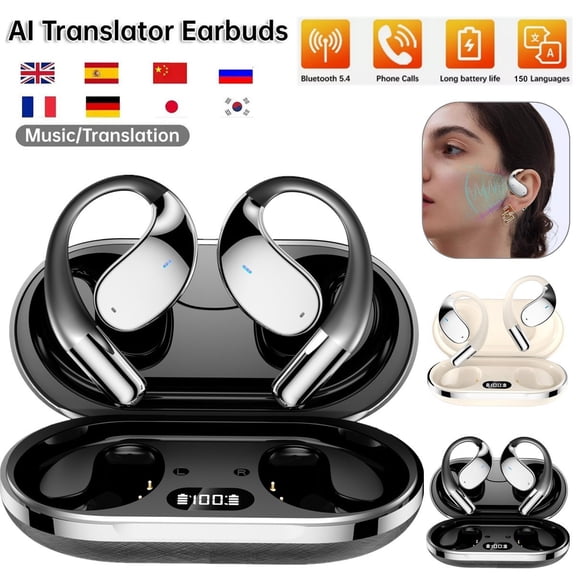 3-in-1 Smart Voice Translation Earbuds, Real-Time Translator Headset, 150+ Languages , Bluetooth, AI Translator Headset, Built In Microphone Waterproof On Off Switch Rechargeable Battery Call