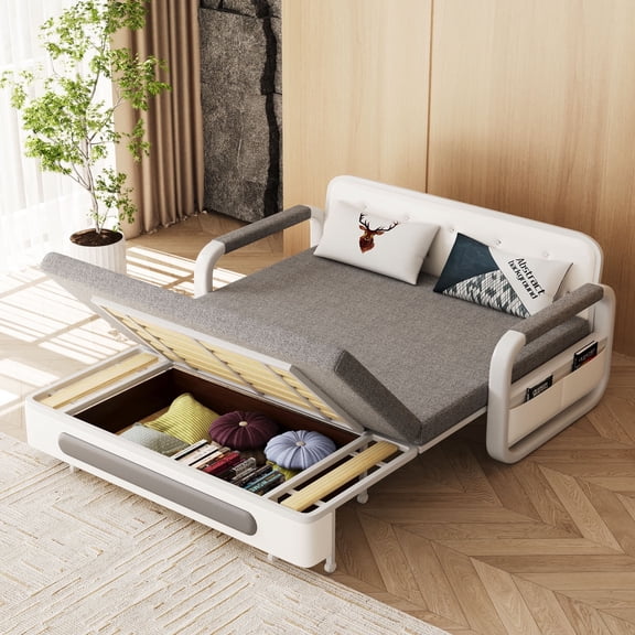 NessCarsti Pull-Out Sofa Bed 3-in-1, 50.3" Light Gray Cotton-Linen Sleeper Couch for Living Room & Bedroom