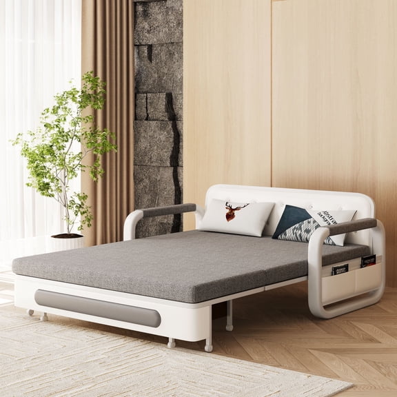 NessCarsti 3-in-1 Sofa Bed, 59.84" Light Gray Cotton-Linen Sleeper for Living Room & Bedroom, Suitable for All Ages