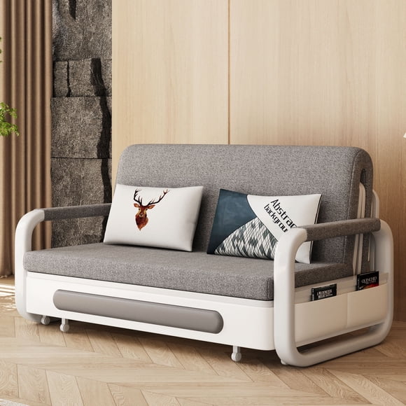 NessCarsti Furniture Modern Living 3-in-1 Sofa Bed, Gray Cotton-Linen with Assembly Tools