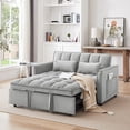 thumbnail image 1 of 3-in-1 Sofa Bed, Futon Loveseat Sleeper Sofa with Pull Out Bed,Adjustable Back,Pockets and Pillows, 2 Seater Convertible Small Couch for Living Room Bedroom Apartment (Light Grey, Velvet), 1 of 8
