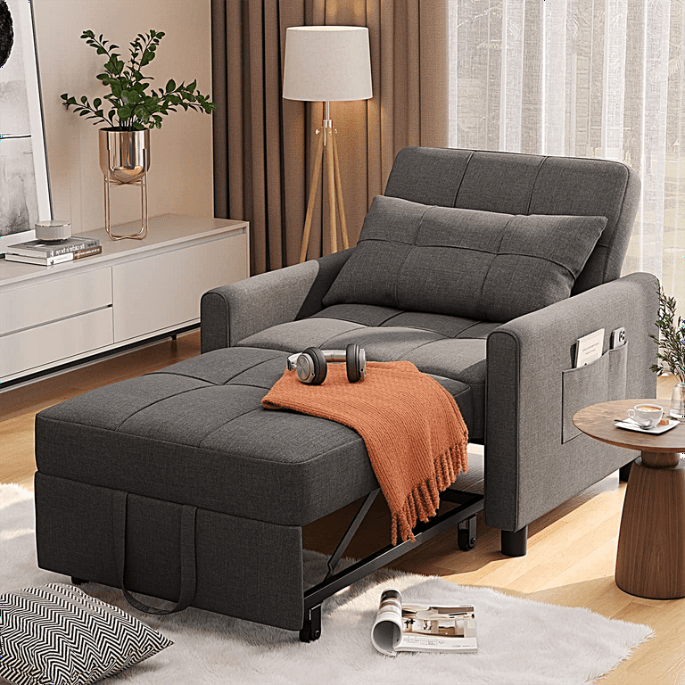 3 In 1 Sofa Beds Chair Convertible Sleeper Bed Couch Dark Gray Com