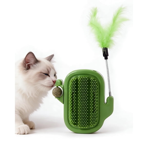 3-in-1 Soft Plastic Cat Corner Groomer with Catnip,Cat Self Groomer (Green) | 3-in-1 Pet Corner Self Groomer with Catnip for Cats Indoor