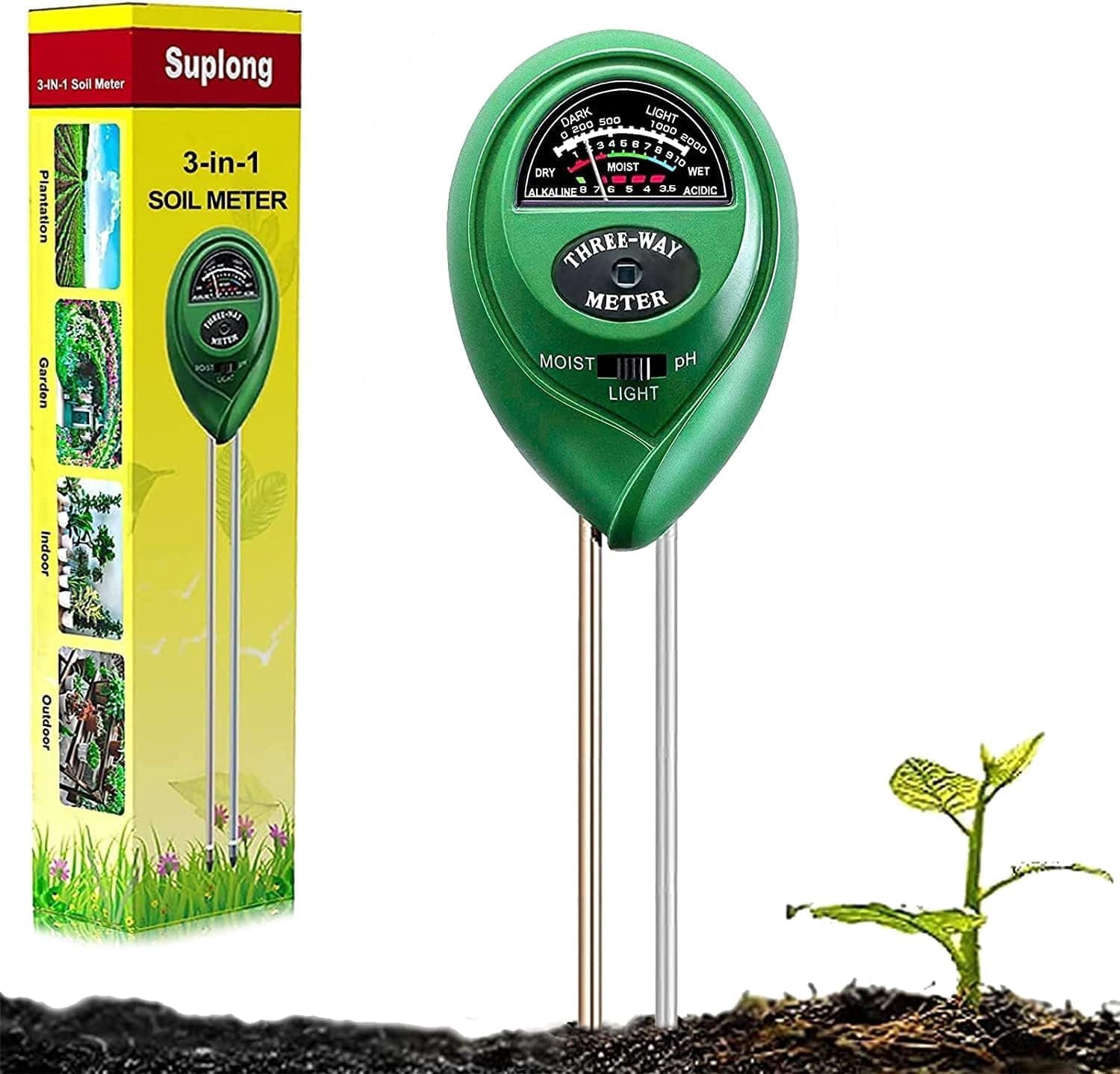 3-in-1 Soil Moisture Meter Upgraded Stainless Steel Probe pH/Light/Moisture Meter for Plants Tester Garden Farm Lawn Indoor & Outdoor (No Battery Needed)