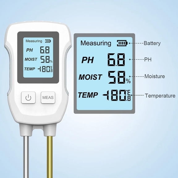3-in-1 Soil Tester, Soil Moisture, Digital pH Moisture Temperature Meter with Dual Probe & LCD Display, for Gardening, Farming Indoor & Outdoor Use, White