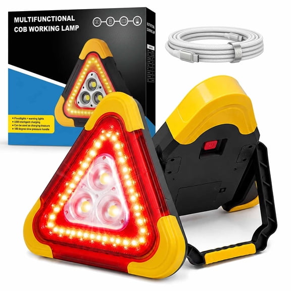 3-in-1 Solar Emergency Triangle Warning Light, Rechargeable Roadside Hazard Lights with 4 Flash Modes, IP65 Waterproof Reflective Triangles, for Car Truck RV Vehicle Roadside Emergencies
