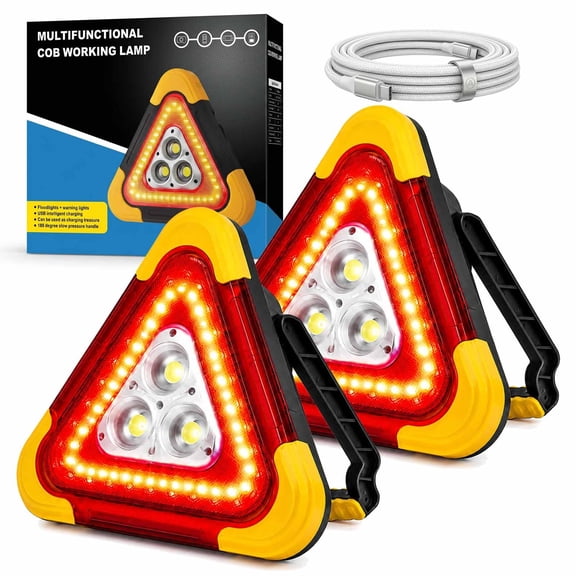 3-in-1 Solar Emergency Triangle Warning Light, Rechargeable Roadside Hazard Lights with 4 Flash Modes, IP65 Waterproof Reflective Triangles, for Car Truck RV Vehicle Roadside Emergencies