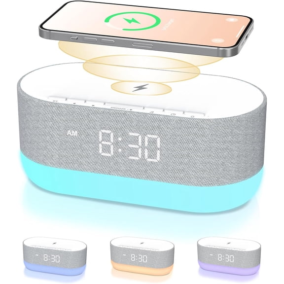 3 in 1 Sound Machine Alarm Clock& Wireless Charger: Soothing White Noise, Bluetooth Music Relaxation & Customized Sleep-Wake Routine