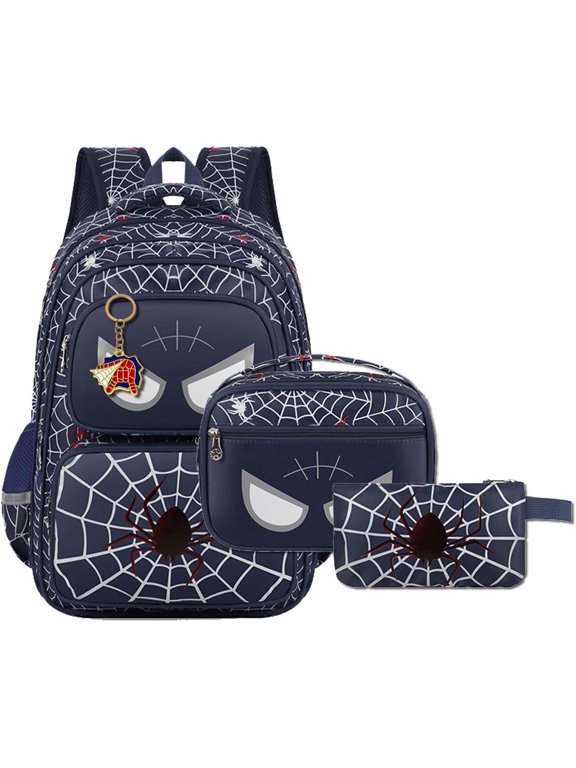 3-in-1 Spider Web Backpack Set with Lunch Bag, Cool Pattern Schoolbag for Daily Use, Large Capacity Back to School Supplies, New Bookbag Kit
