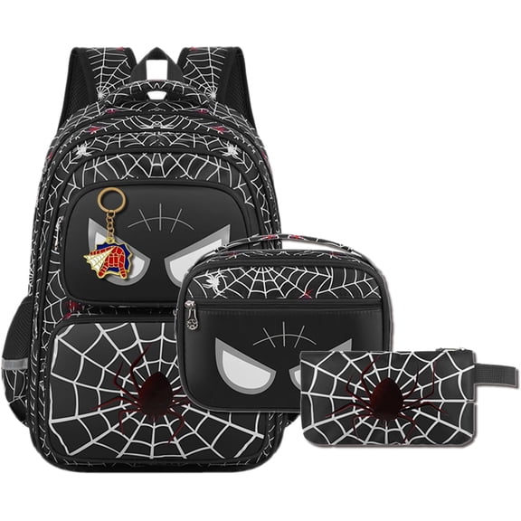 3-in-1 Spider Web Backpack Set with Lunch Bag, Cool Pattern Schoolbag for Daily Use, Large Capacity Back to School Supplies, New Bookbag Kit