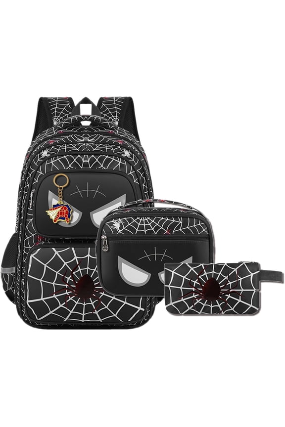 3-in-1 Spider Web Backpack Set with Lunch Bag, Cool Pattern Schoolbag for Daily Use, Large Capacity Back to School Supplies, New Bookbag Kit
