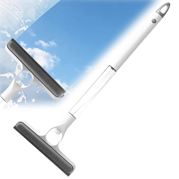 3-in-1 Spray Window Squeegee Cleaner with Water Spray Bottle and Cleaning Brush for Shower Glass Bathroom Kitchen Windows, White