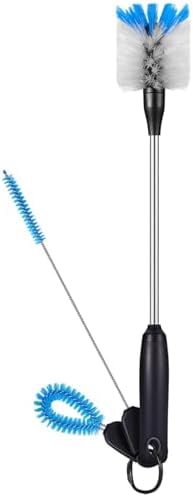 3-in-1 Stainless Steel Bottle Brush and Straw Cleaning Set, Long Handle Scrub Brush with Replaceable Head for Water Bottles, Glasswares, Mugs, Flasks, Tumblers, Vases, Flat Head