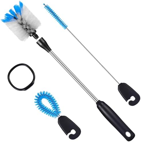 3-in-1 Stainless Steel Bottle Brush and Straw Cleaning Set, Long Handle Scrub Brush with Replaceable Head for Water Bottles, Glasswares, Mugs, Flasks, Tumblers, Vases, Flat Head