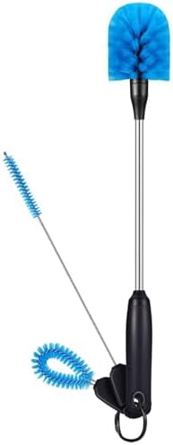 3-in-1 Stainless Steel Bottle Brush and Straw Cleaning Set, Long Handle Scrub Brush with Replaceable Head for Water Bottles, Glasswares, Mugs, Flasks, Tumblers, Vases, Round Head
