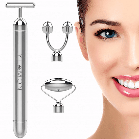 3-in-1 Stainless Steel Face Massager Set, Electric Facial Roller for Face, Eyes, Nose, Neck & Body
