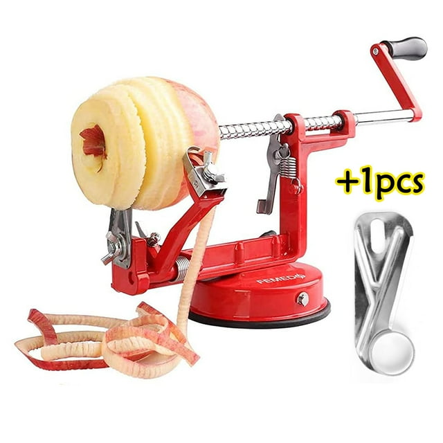 3in1 Stainless Steel Manual Crank Apple Peeler Food Peeler+One Spare Blade, Red.