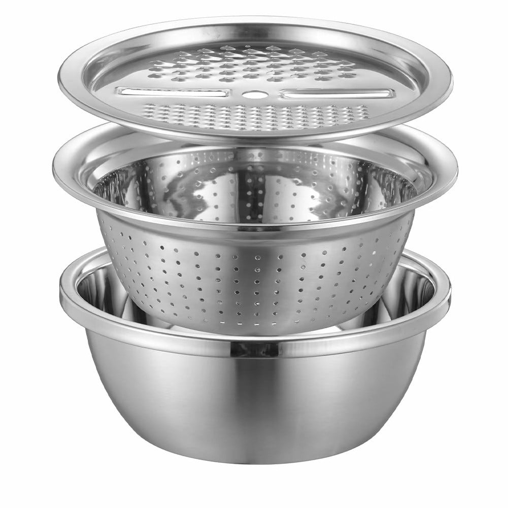 3 in 1 Stainless Steel Mixing Bowls Graters Basin Whisking Salad Drain