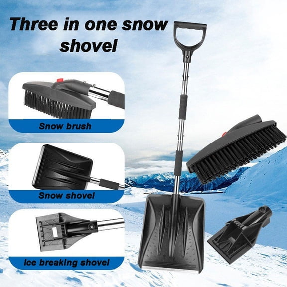 3-in-1 Stainless Steel Snow Shovel, Detachable Car Snow Remover with Brush & Ice Breaker, Adjustable Handle Winter Tool for Vehicle & Driveway