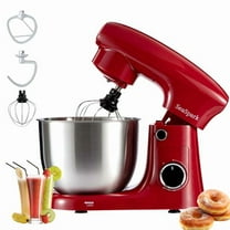 3-in-1 Stand Mixer, 5.3-QT Stainless Steel Bowl, 10-Speed Tilt-Head Kitchen Electric Mixer, Dough Hook, Beater, Whisk, 300W, Red