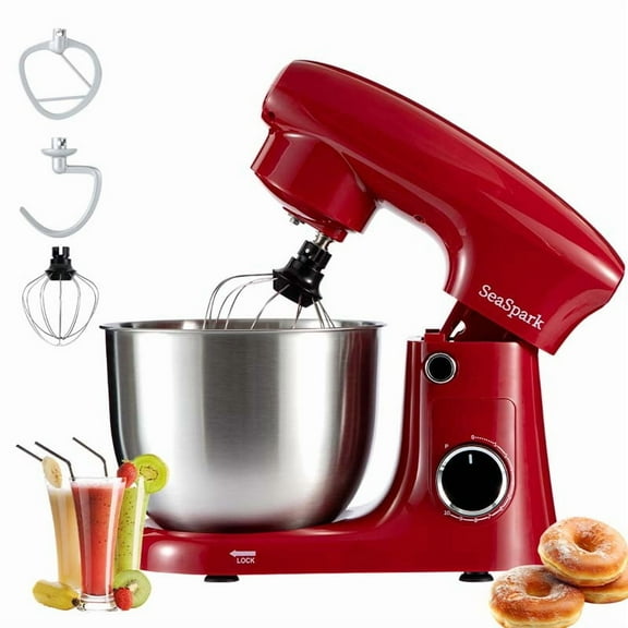 3-in-1 Stand Mixer, 5.3-QT Stainless Steel Bowl, 10-Speed Tilt-Head Kitchen Electric Mixer, Dough Hook, Beater, Whisk, 300W, Red