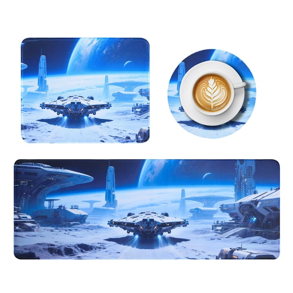 3-in-1 Star Wars Themed Desk Mat Set, 35.4"15.7" Oversized Gaming Mouse Pad, Non-Slip Waterproof Galaxy Space Game Design with Matching Pad and Coaster