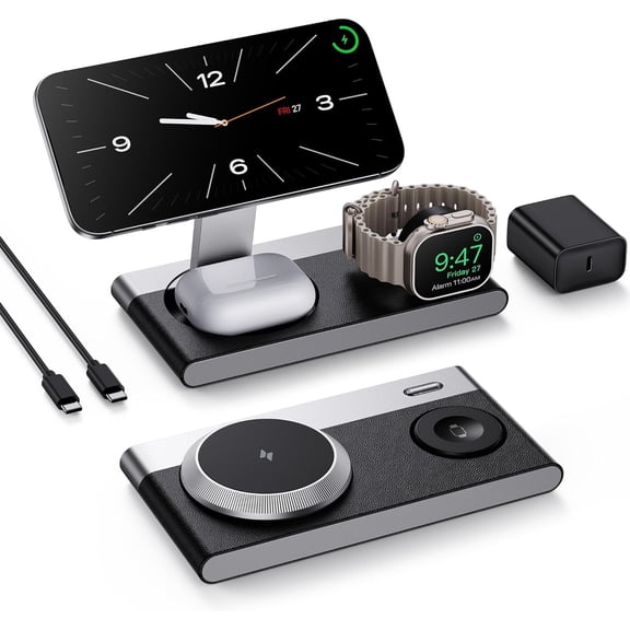 3 in 1    Station for  Devices,Foldable  Charger Stand for Magsafe  17 Air 16/15/14/13/12, Watch,AirPod, Charger Dock with Night Light
