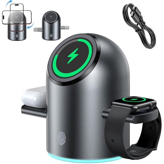 3 in 1 Station for Multiple Devices, 15W Auto-Rotating Charger Stand, System Charger Stand for 17 16 15 14 13 12, Watch, AirPods pro