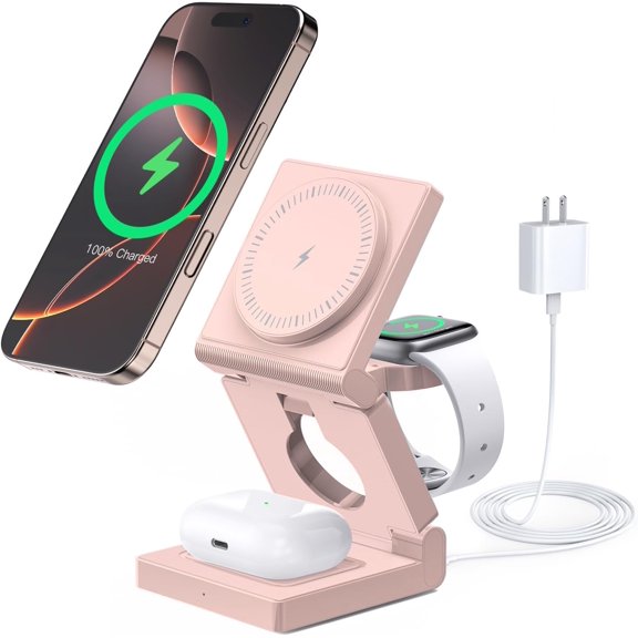 3 in 1   Station for  Multple Devices - Foldable   Charger Dock -Travel 18W  Pad for  16 15 14 13 12 Pro/Pro Max/Plus/Watch & Airpods  Series Red