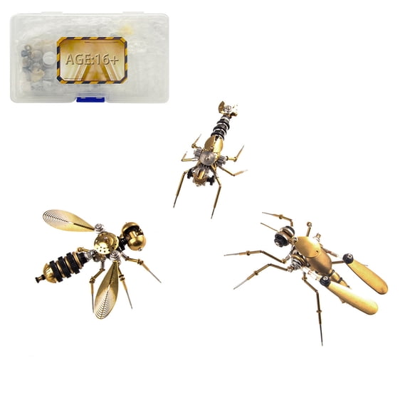 3-in-1 Steampunk Insect Metal Model Kit, Mosquito, Deck Insect & Bee Brass Puzzle Assembly Set, 270PCS 3D Jigsaw Puzzles for Adults