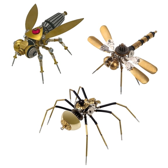 3-in-1 Steampunk Insect Metal Model Kit, Spider, Dragonfly & Fruit Fly Brass Assembly Puzzle Set, 250PCS Jigsaw Crafts Brain Teaser for Adults