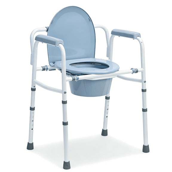 3-in-1 Steel Adjustable Bedside Commode, Portable Bedside Toilet Chair For Elderly with Removable 7.5 QT. Bucket, 300 lb. Weight Capacity