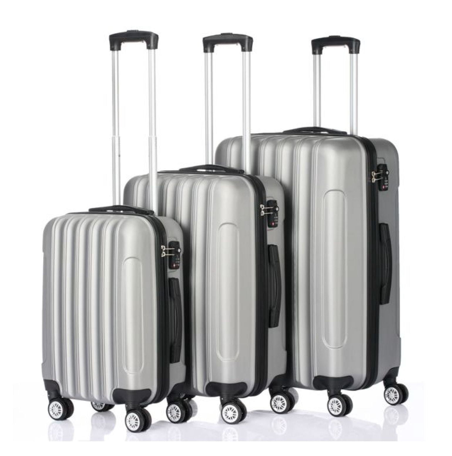 3-in-1 Suitcase Set Large Capacity Rolling Luggage Silver Gray Travel ...