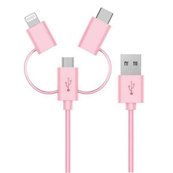 3-in-1 Sync & Charge Cable with Lightning, USB-C, Micro USB Connectors - 4 ft. - Rose Gold