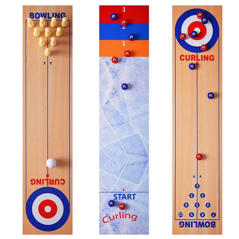 3 in 1 Table Curling Game Bowling Shuffleboard Table Set Family Games