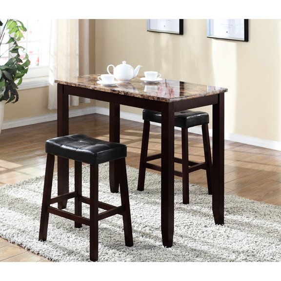 3-in-1 Table and Stools in Espresso Finish - Convenient for Kitchen Use