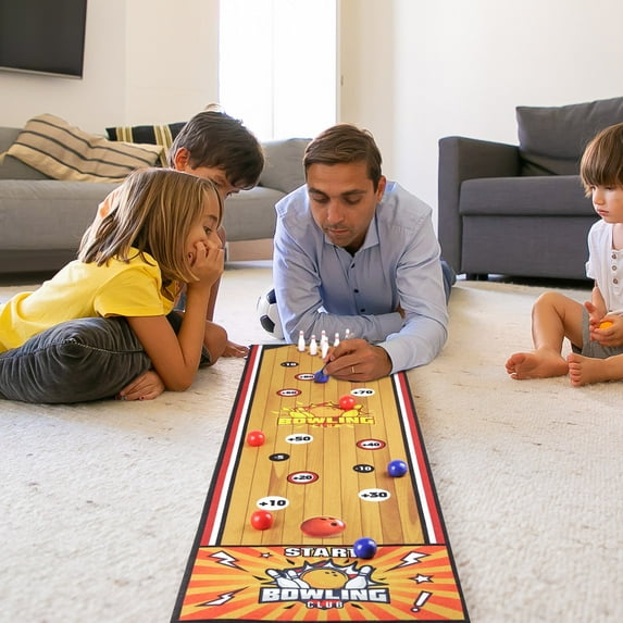 3-in-1 Tabletop Curling, Shuffleboard, and Bowling Game - Portable Family Game for Kids & Adults - Easy to Set Up Desktop Indoor/Outdoor Fun