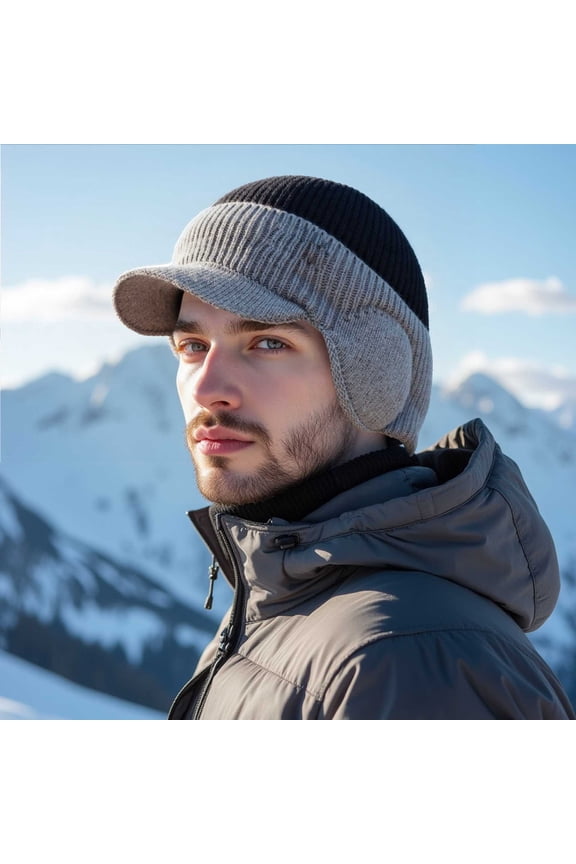3-in-1 Thermal Knitted Beanie Hat for Men and Women with Ear Flaps & Neck Gaiter, Windproof Fleece Lined Winter Hat for Golf Fishing Running Jogging Skiing Outdoor Activities