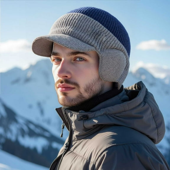 3-in-1 Thermal Knitted Beanie Hat for Men and Women with Ear Flaps & Neck Gaiter, Windproof Fleece Lined Winter Hat for Golf Fishing Running Jogging Skiing Outdoor Activities