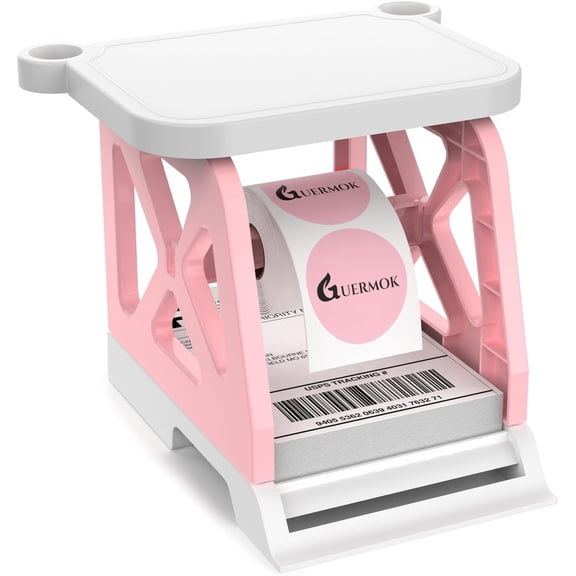 3-in-1 Thermal Label Holder Stand for Printer Desk Organizer for Roll & Fan-Fold Labels, Cable Management, Easy Assembly for Home, Office, Retail & Small Business Pink