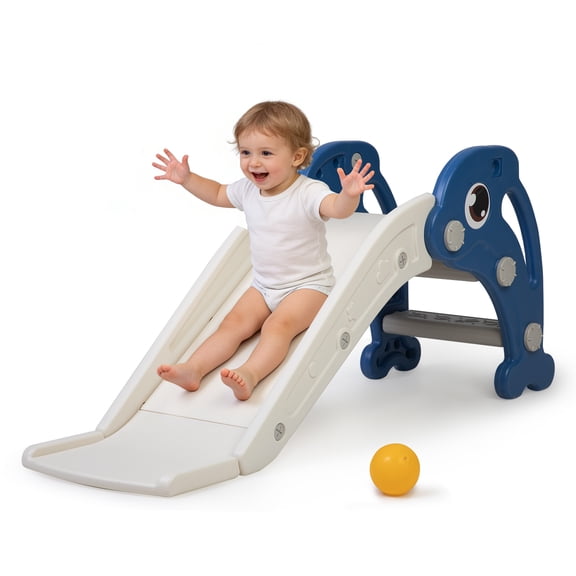 3 in 1 Toddler Slide Playset, Baby Slide with Basketball Hoop and Ball, Indoor and Outdoor Playground for Kids