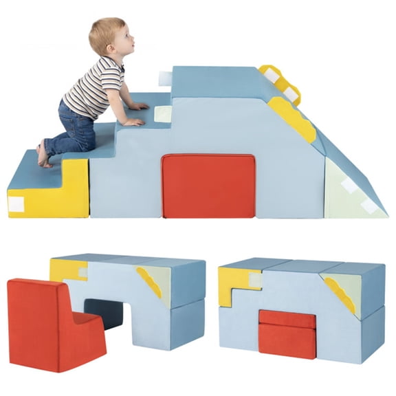 3 in 1 Toddler Soft Foam Climber with Slide, Convertible Velvet Play Set with Table & Chair, Washable Climbing Blocks