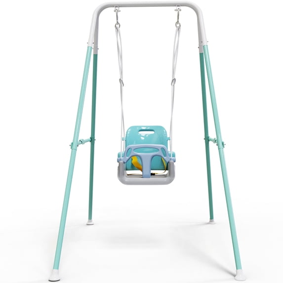 3-in-1 Toddler Swing Outdoor Toys, Baby Swing for Outside, Kids Swing with Metal Frame, White & Blue