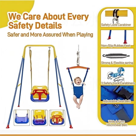 2 in 1 Baby Jumper and Bouncer, Baby Swing Outdoor, Toddler Swing Sets for Kids Age 1-3,Blue