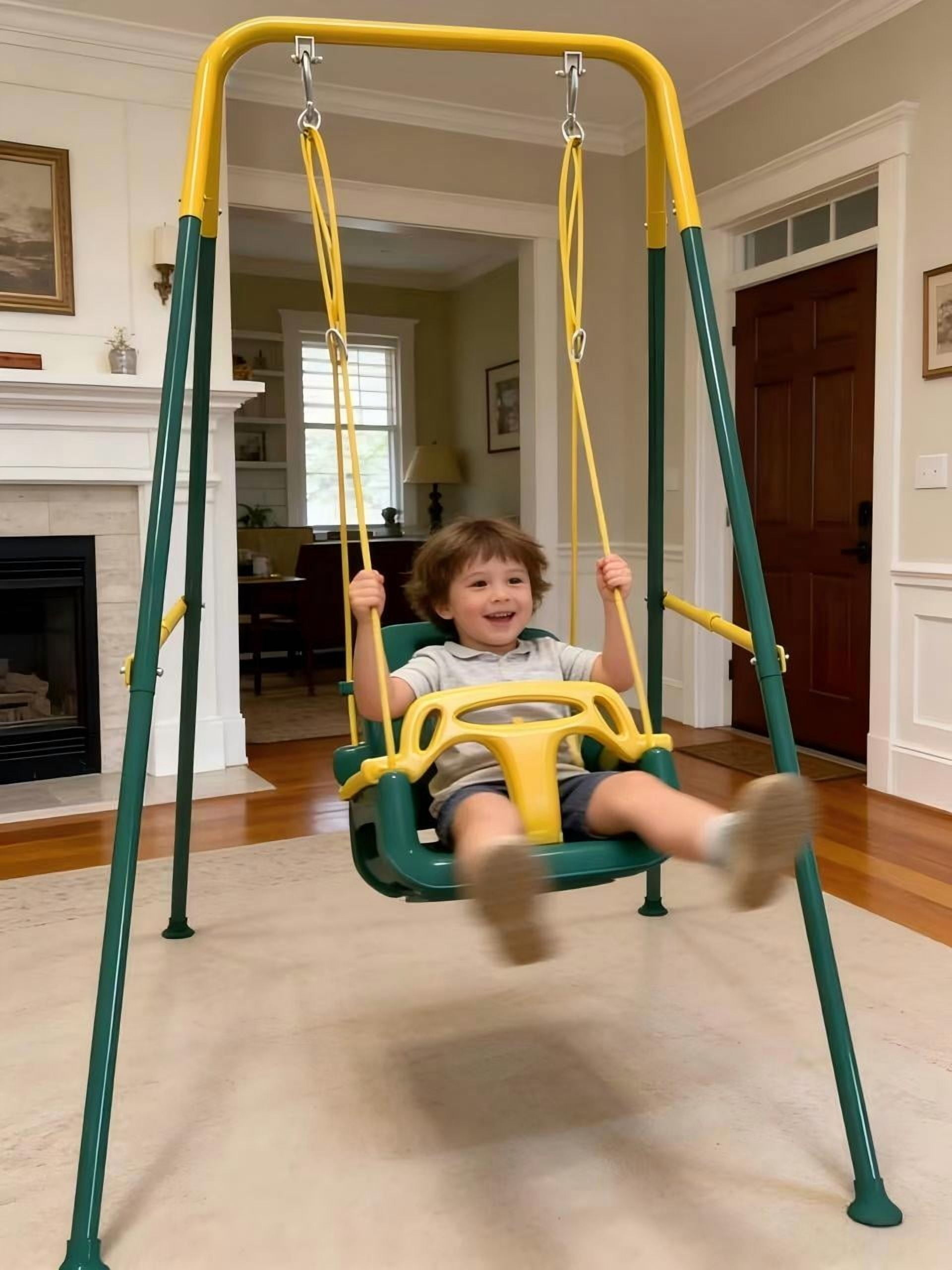 3-in-1 Toddler Swing Sets for Backyard, Comfy Baby Swing Outdoor Indoor, Kids Swing with Metal Stand, Green