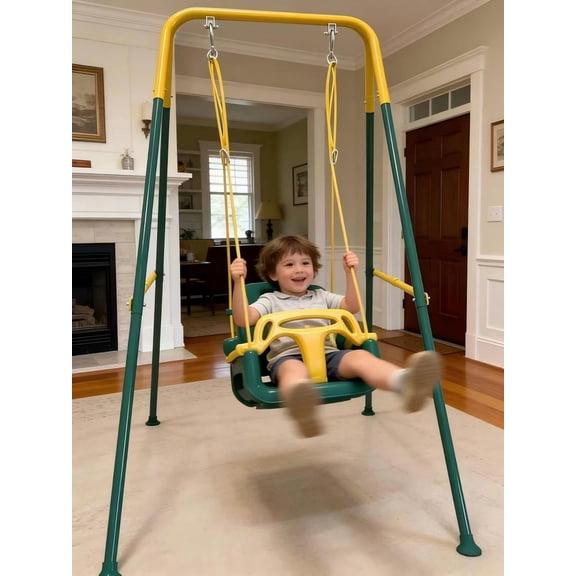 3-in-1 Toddler Swing Sets for Backyard, Comfy Baby Swing Outdoor Indoor, Kids Swing with Metal Stand, Green