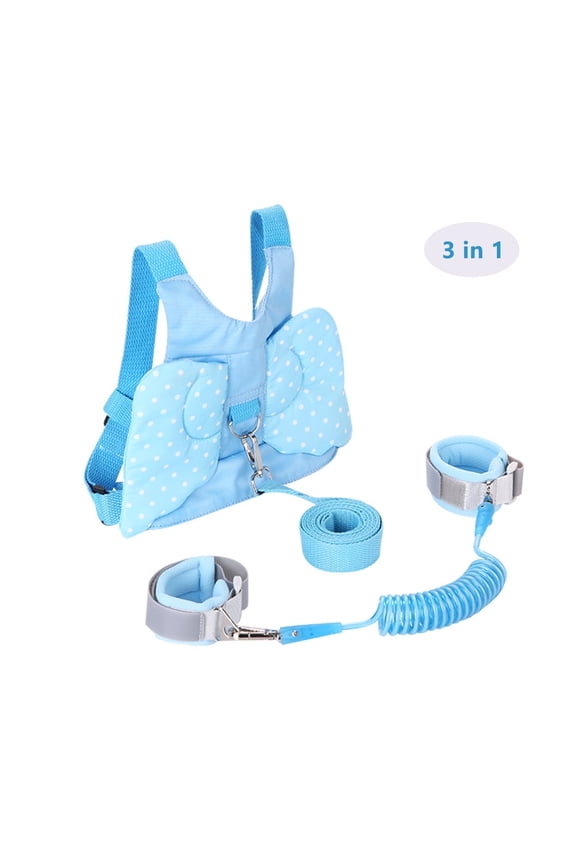 3 in 1 Toddlers Leash + Anti Lost Wrist Link Child Kids Safety Harness Kids Walking Wristband Assistant for Girl Pink Christmas Gift(Blue Angel)
